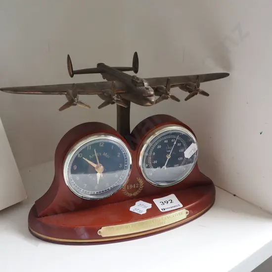 Lancaster bomber themed clock, thermometer