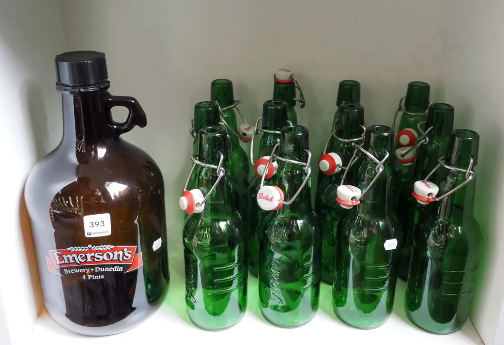 beer bottles: Emerson's 4 pint flagon / rigger and 12 Grolsch self-sealing bottles Image 1++