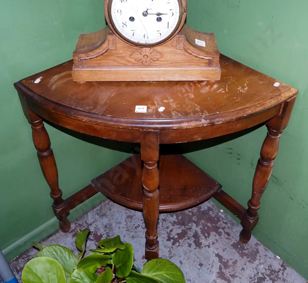 restorer's solid wood turned leg 2 tier corner table H670 W500 D500 Image 1++