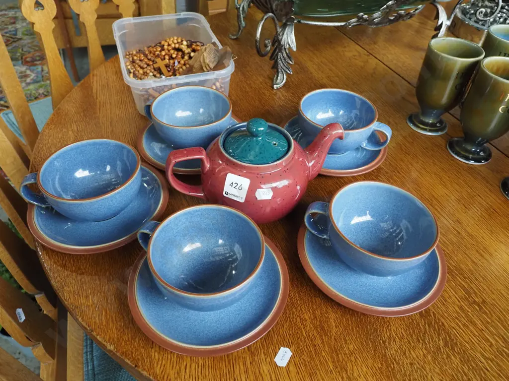 teapot and 5 Denby stone ware cups and saucers Image 1++