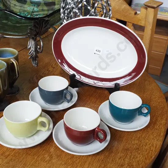 small Grindlay ashet, cups and saucers