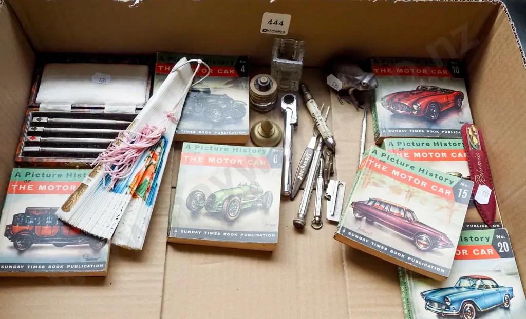 box; bridge pens, hand fan, pictorial books etc Image 1++