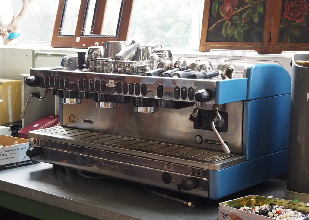 Cimbali 3 head commercial coffee maker with 5 handles, jugs, tampers etc Image 1++