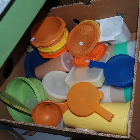 box of vintage tupperware