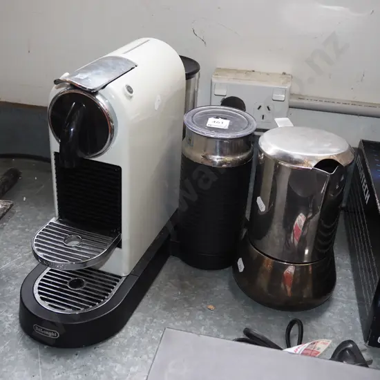 Delonghi pod coffee machine, stove top espresso maker, milk frother