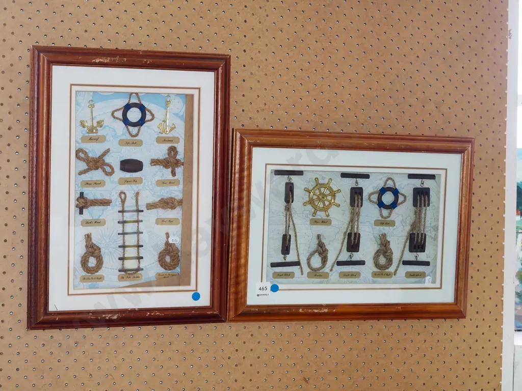 2x framed nautical knot shadow boxes - blue dots Image 1++