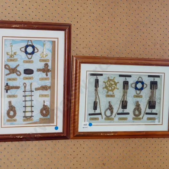 2x framed nautical knot shadow boxes - blue dots