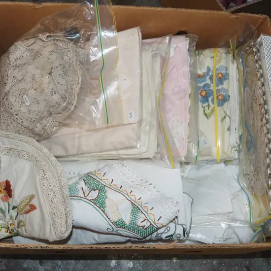 box; hand worked linen