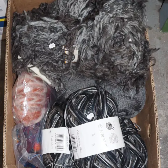 box; various knitting yarn