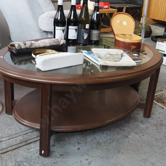 mdf wood veneer oval 2 tier glass top coffee table H450 W1180