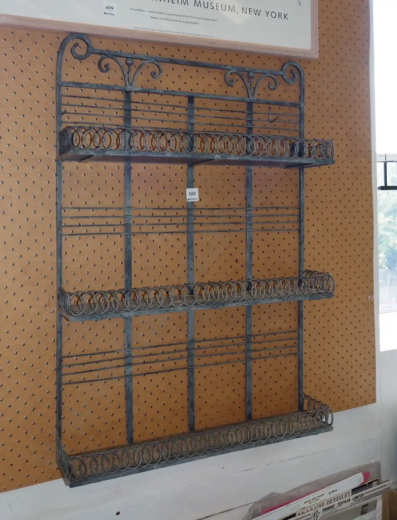 small wall mounted wood and metal shelving H750 w520 D110 Image 1++