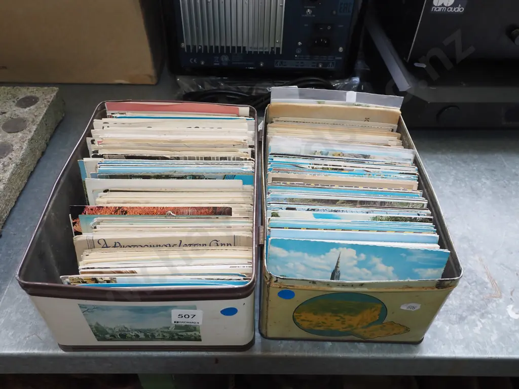 2x tins of postcards - blue dots Image 1++