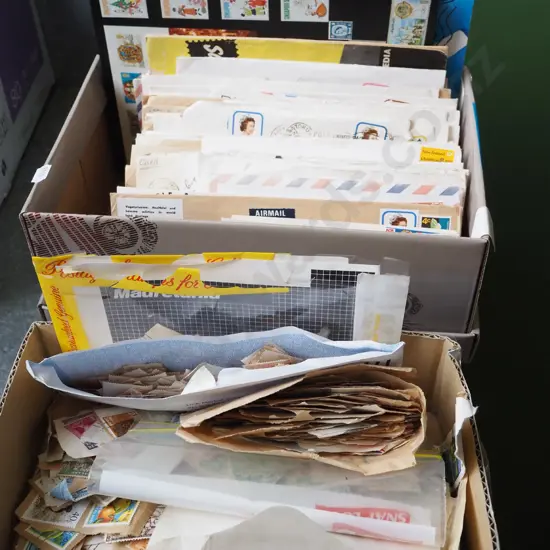 2x boxes of stamps - green dots