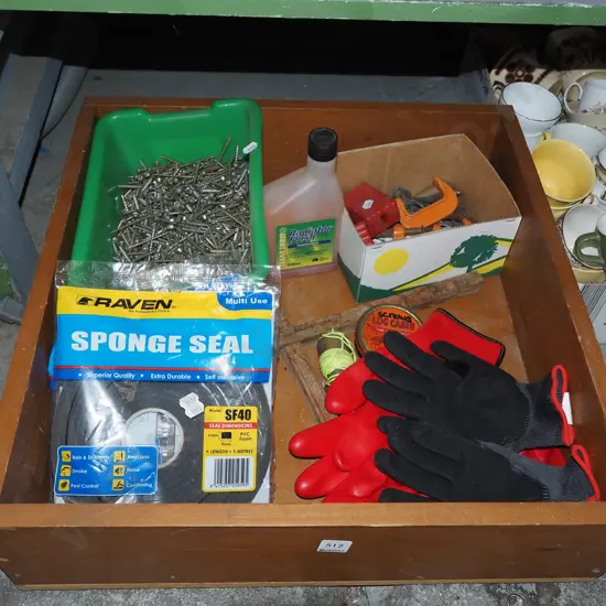 box; protective gloves,screws etc