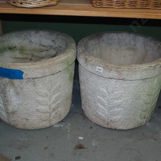 2x mid century garden planters with foliate designs H300 Diam390