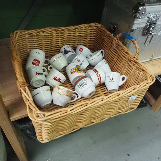 cane basket, espresso coffee cups