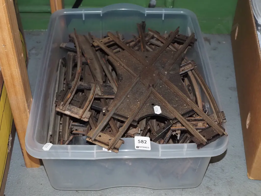 container of rusty Hornby train tracks Image 1++