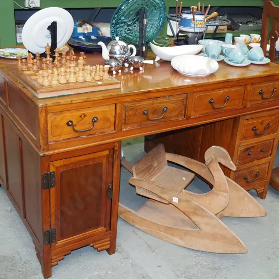 Asian wooden 14 drawer 2 door partner's desk H810 W1400 D880