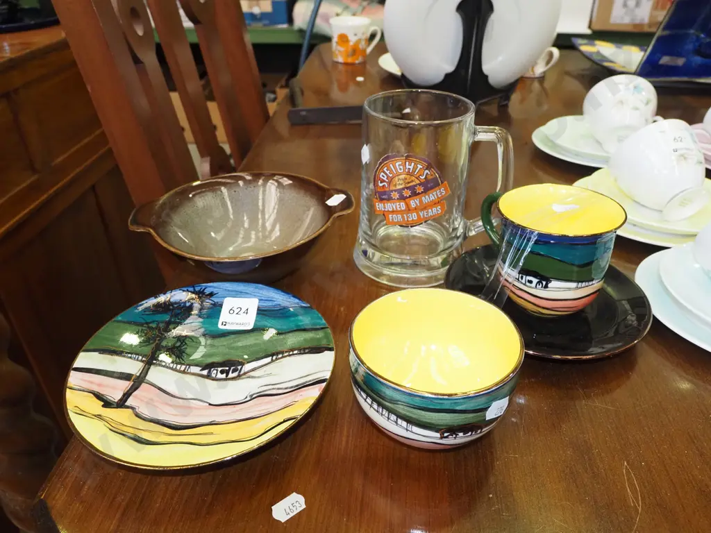 Helen Keen studio pottery items, Temuka bowl, Speights beer mug  Image 1++