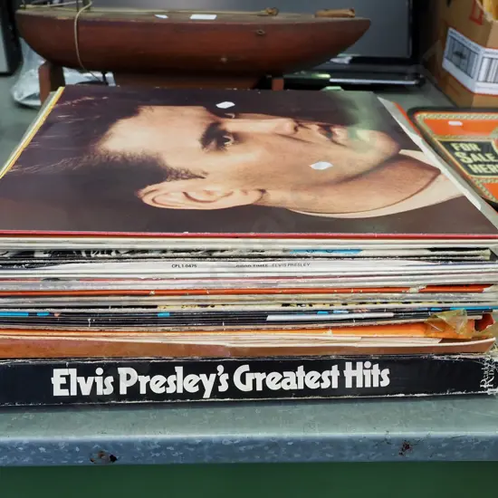 stack of LPs; Elvis