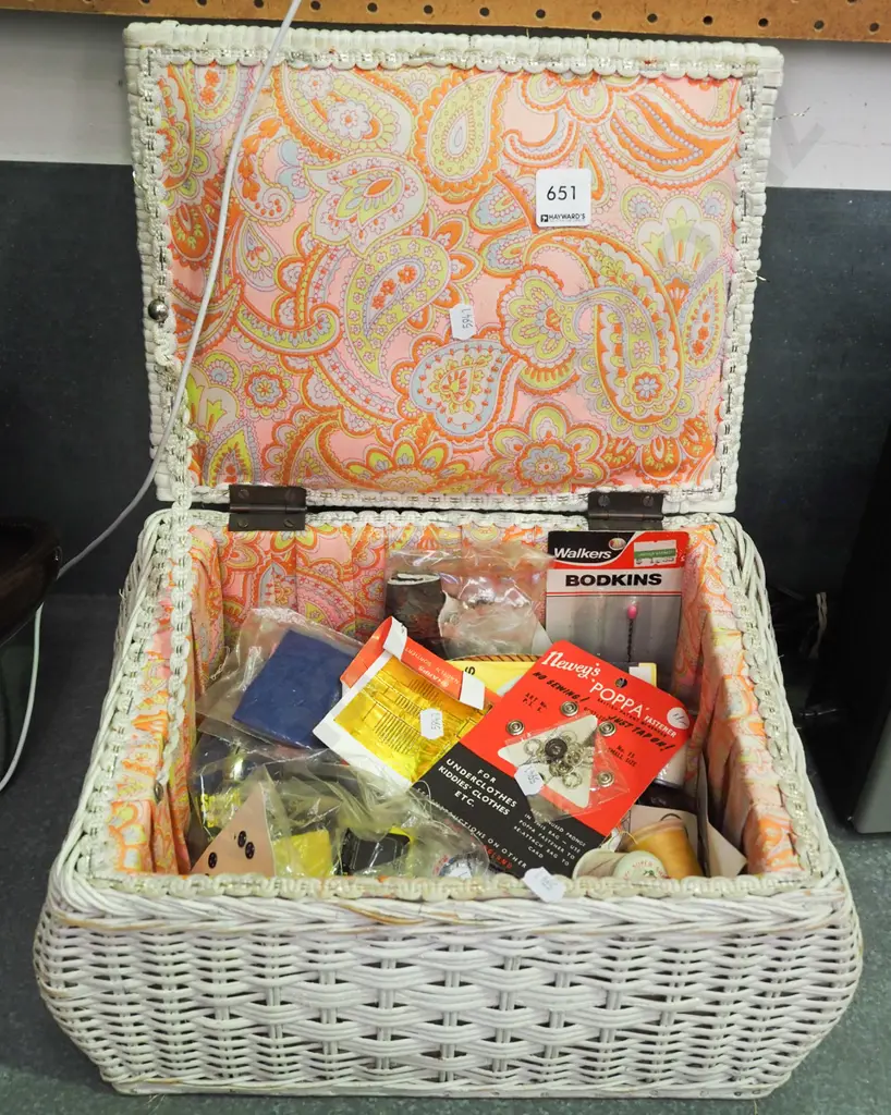 cane sewing box and contents Image 1++