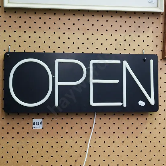 small LED "OPEN" sign with USB adapter and cord