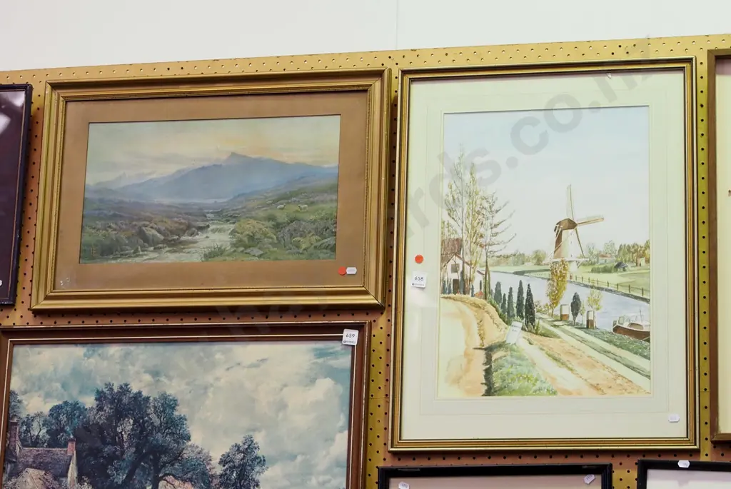 framed watercolour -windmill, Scottish Highlands - red dots Image 1++