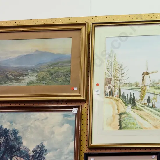 framed watercolour -windmill, Scottish Highlands - red dots