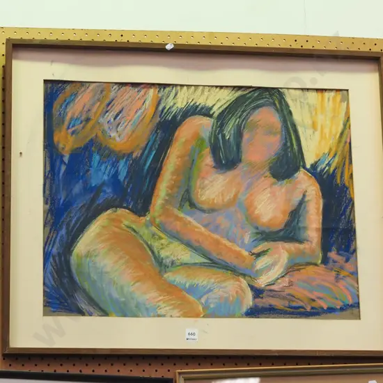 framed pastel - seated nude - no glass