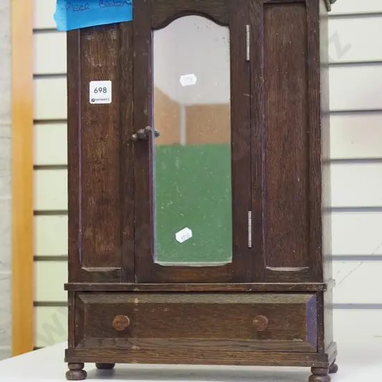 small oak novelty storage cupboard with drawer and mirror H440 