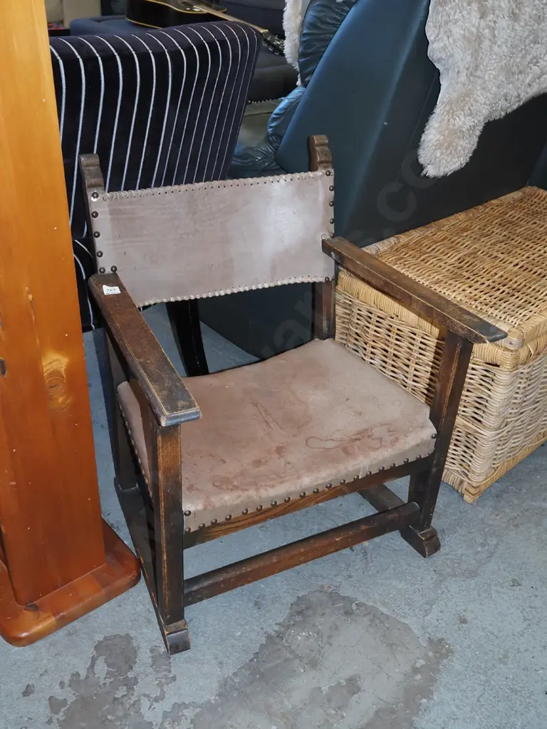 oak and leather low slung armchair Image 1++