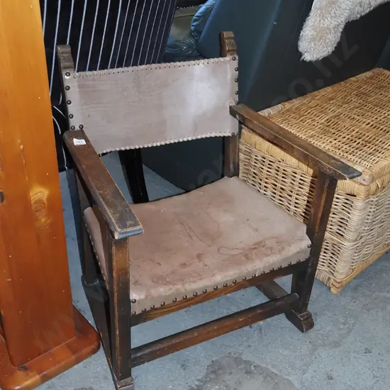 oak and leather low slung armchair