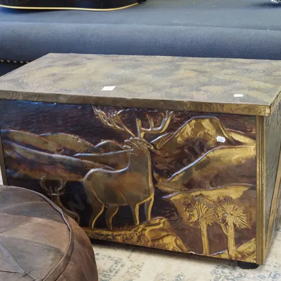 beaten brass stag themed wood box