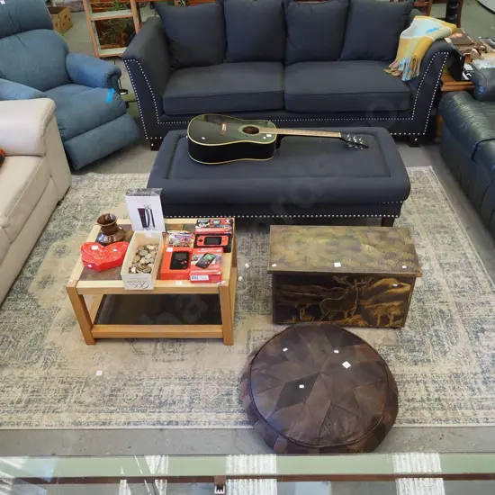 modern acrylic blue and cream floor mat L2750 W1990