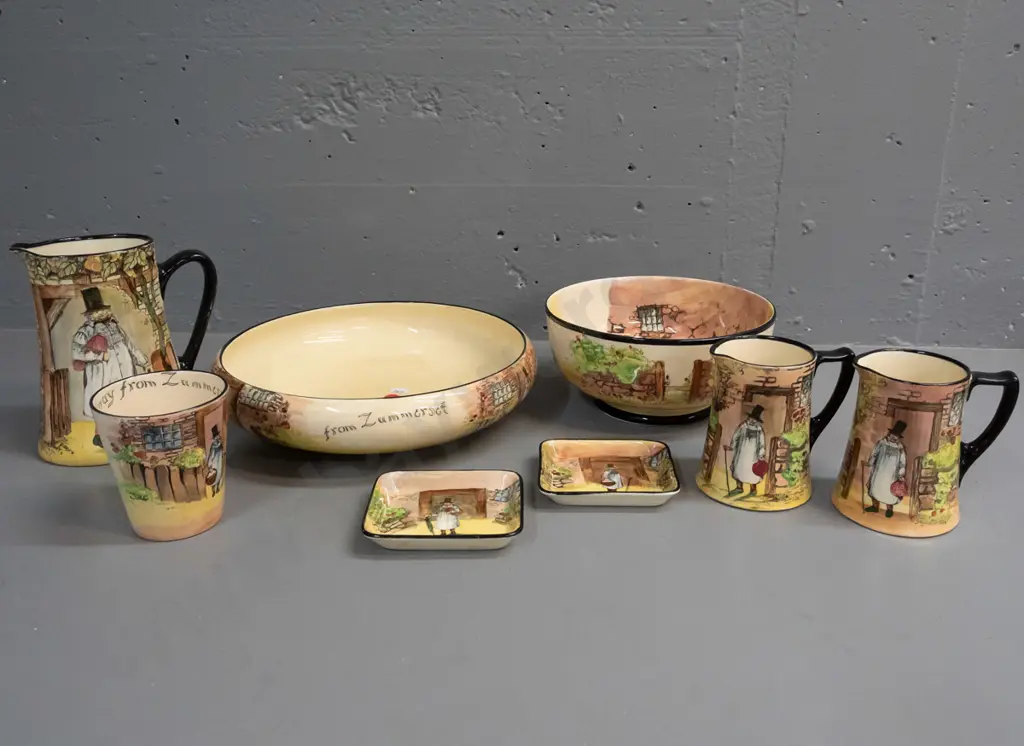 8 pieces Royal Doulton Gaffers ware: Large float or serving bowl D-280, beaker, 3 jugs, 2 pin dishes, one other bowl - Image 1++