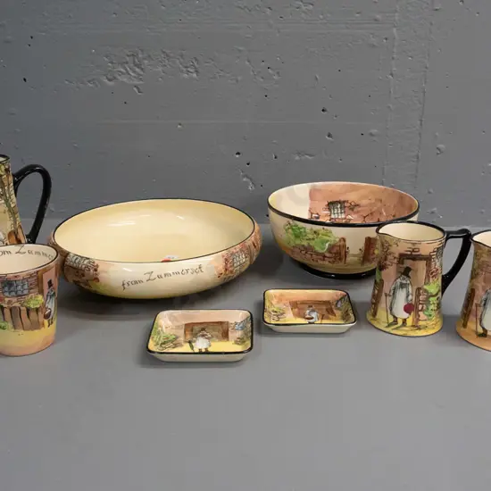 8 pieces Royal Doulton Gaffers ware: Large float or serving bowl D-280, beaker, 3 jugs, 2 pin dishes, one other bowl -