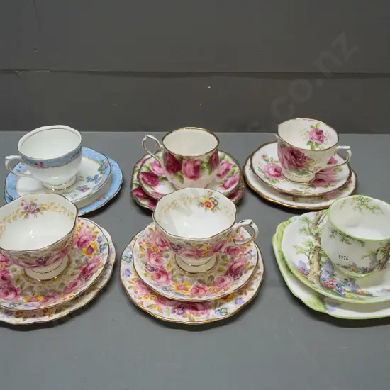 6 Royal Albert trios - 2 Serena, American Beauty, Greenwood Tree, Bluebell etc.