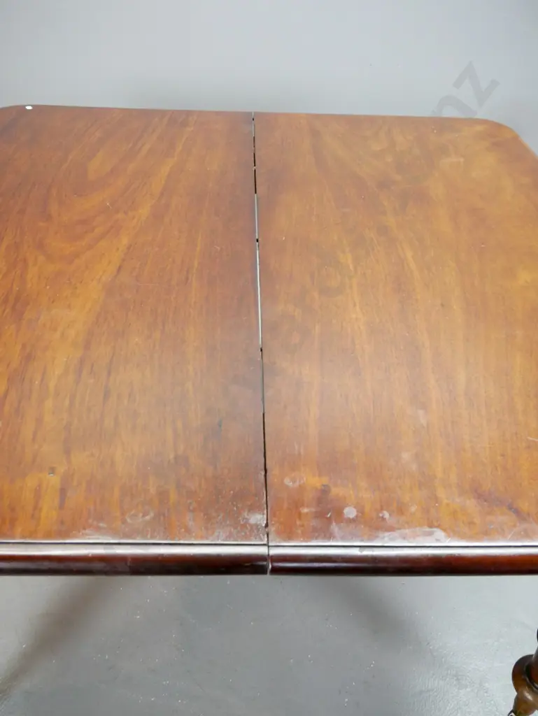 early Victorian mahogany draw-leaf dining table with turned legs on brass cup casters - no leaves, two ends not closing Image 1++