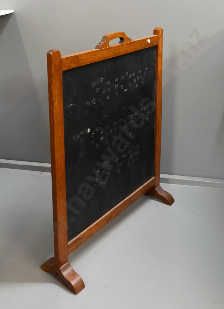 vintage oak and rimu fire screen - one side covered in vinyl with tape residue H-735 W-580 Image 1++