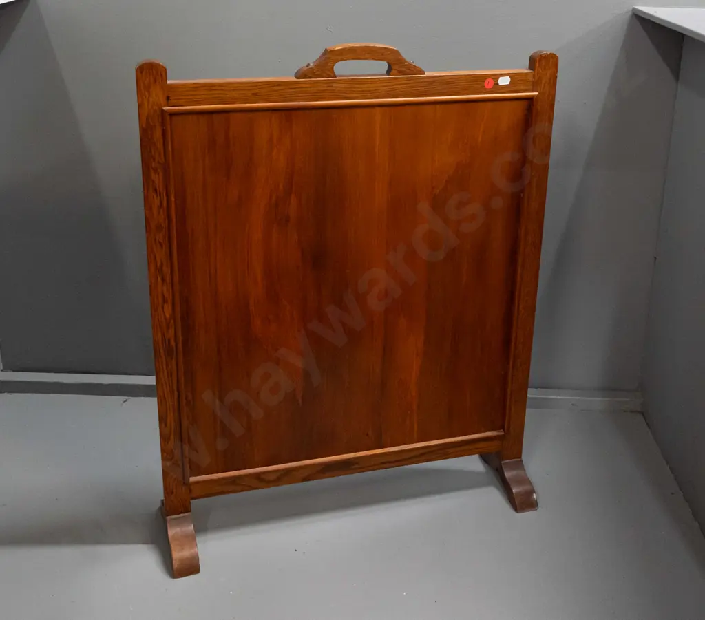 vintage oak and rimu fire screen - one side covered in vinyl with tape residue H-735 W-580 Image 1++