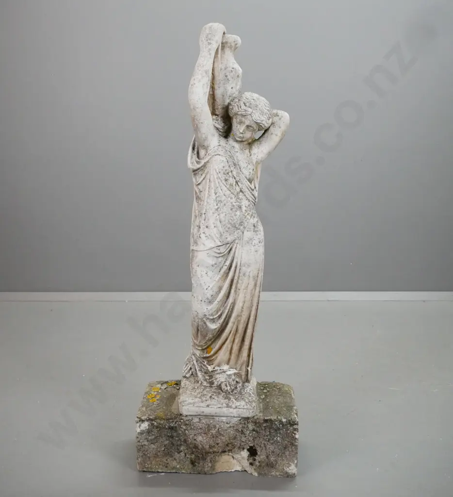 cast concrete classical water carrier garden figure - repaired break to feet area, chip out of base H-1070 W-400 D-220 Image 1++
