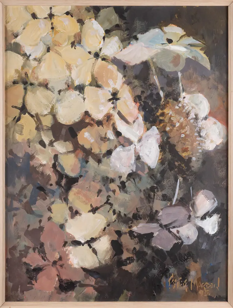 Peter Mardon -- framed oil on board "Hydrangeas" 1995 H-360 W-270 Image 1++
