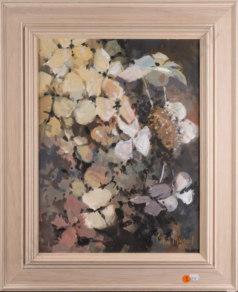 Peter Mardon -- framed oil on board "Hydrangeas" 1995 H-360 W-270 Image 1++
