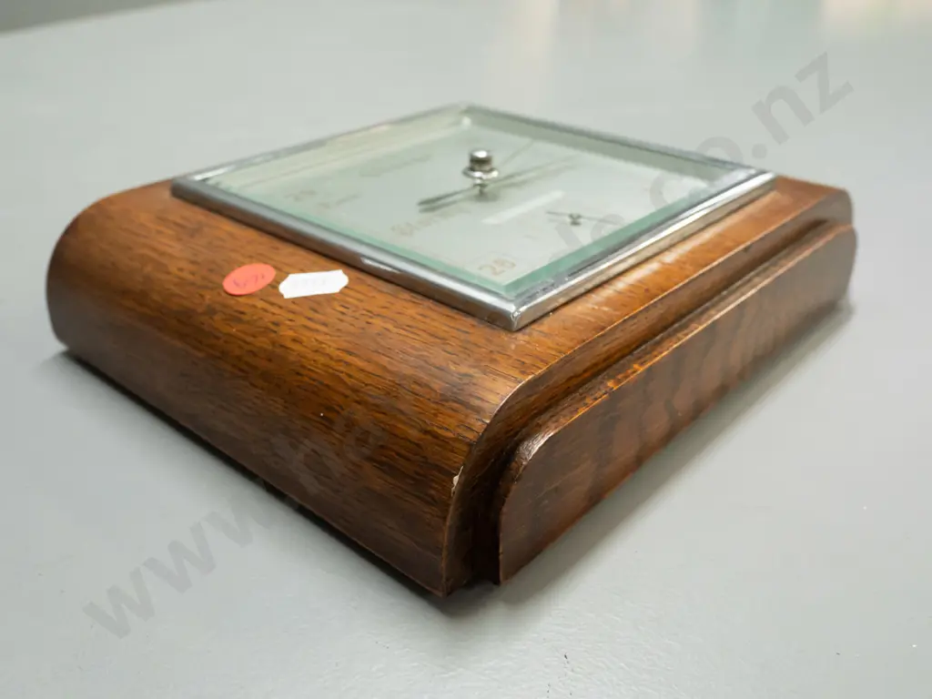 deco style oak cased wall barometer, marked Made in England, with bevelled glass H-200 W-230 Image 1++