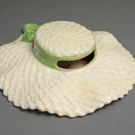 retro Falcon Ware wall pocket vase in shape of a straw hat with ribbon H-260 W-220