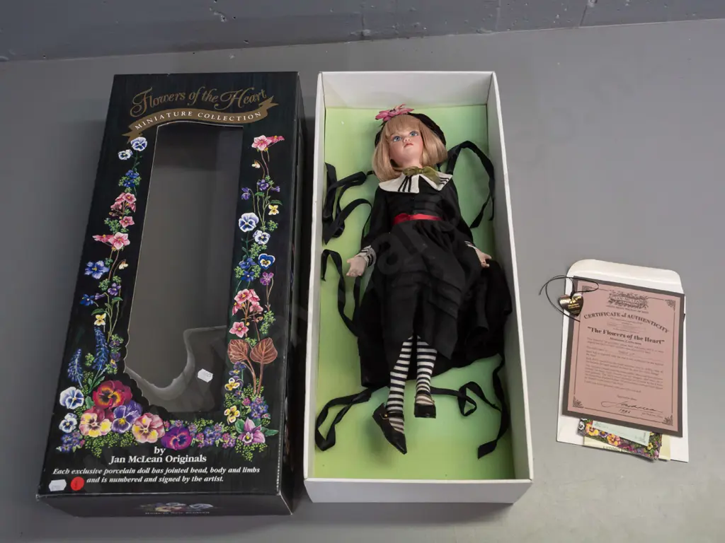 Jan Mclean 1996 limited edition Flowers of the Heart doll with certificate - #223 of 500, in original box. Doll is H-440 Image 1++