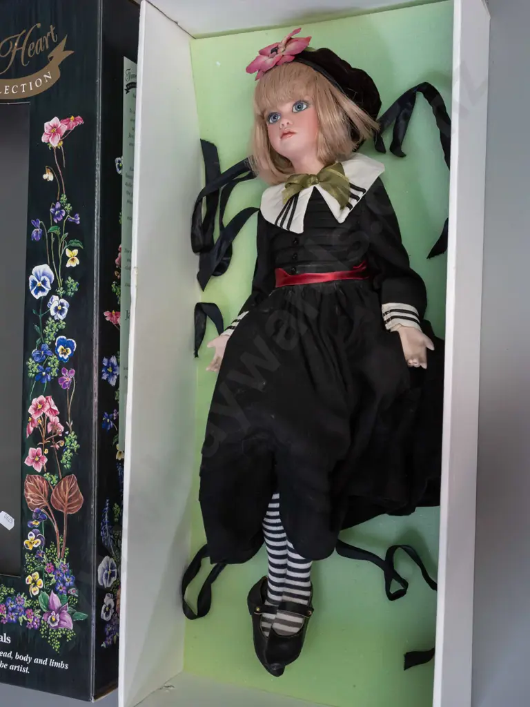 Jan Mclean 1996 limited edition Flowers of the Heart doll with certificate - #223 of 500, in original box. Doll is H-440 Image 1++