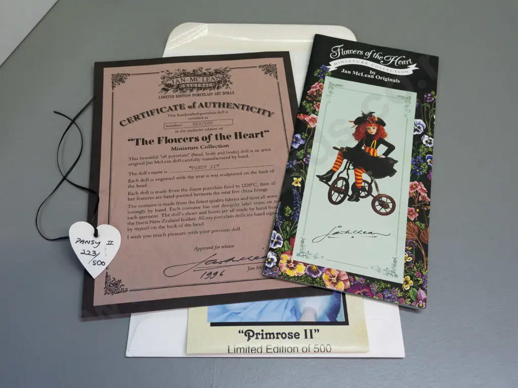 Jan Mclean 1996 limited edition Flowers of the Heart doll with certificate - #223 of 500, in original box. Doll is H-440 Image 1++