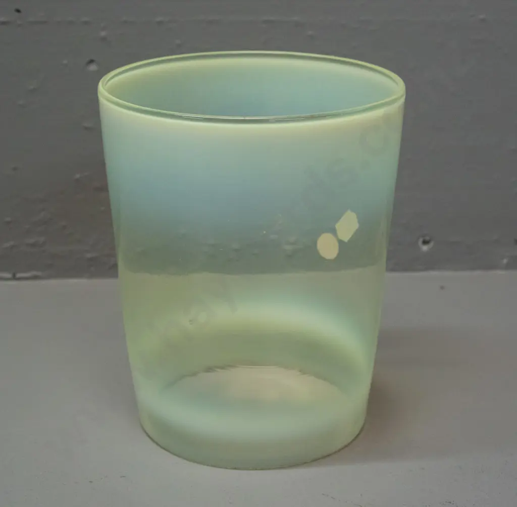 nouveau style vaseline / uranium glass cylindrical lantern or light shade, slightly tapered, moderate glow under UV Image 1++