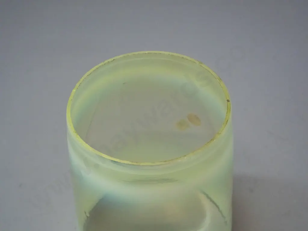 nouveau style vaseline / uranium glass cylindrical lantern or light shade, slightly tapered, moderate glow under UV Image 1++